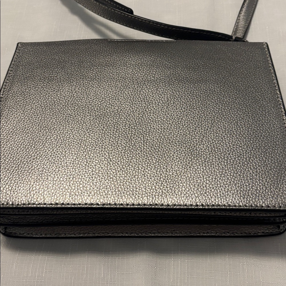 Kate Spade Eva Metallic Silver Crossbody bag pebbled leather medium jewel tone - Picture 8 of 16
